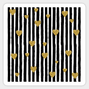 Glitter Chic Pattern 02 | Black Lines with gold hearts Sticker